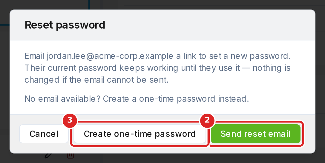 The Reset password dialog